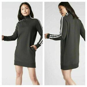 Athleta Circa Track Sweatshirt Dress 2.0 XXS Arbor Olive #486469